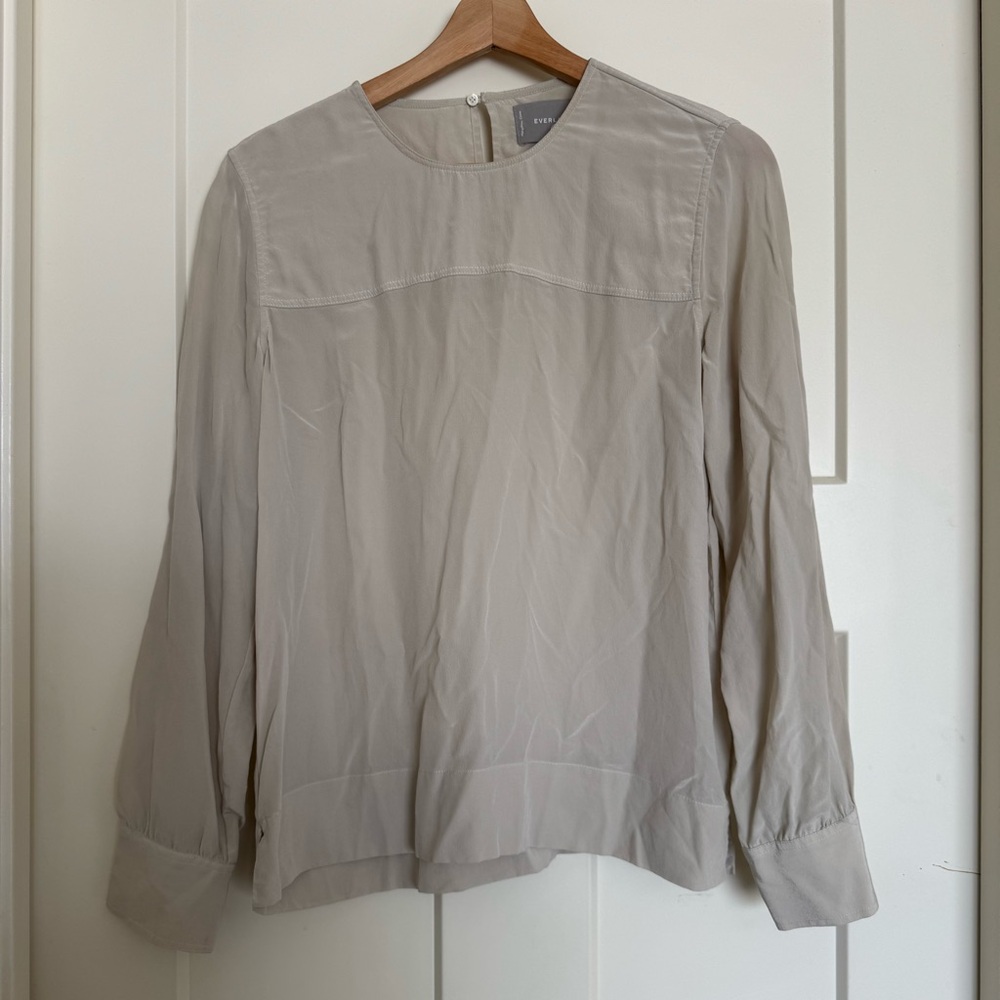 Everlane Taupe Long-Sleeve Crewneck Blouse